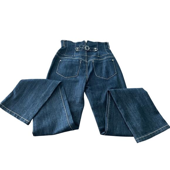 ChiQle Denim Architect Blue Women's High Corset Waist Buckle Back Jeans - Picture 1 of 10